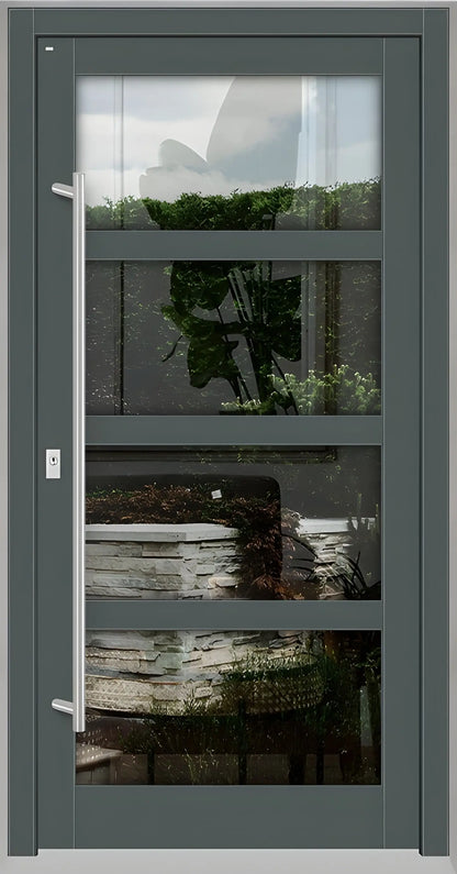 Haustür Holz mit Ganzglasfüllung und 3 waagerechten Unterteilungen in Basaltgrau Dreh Links