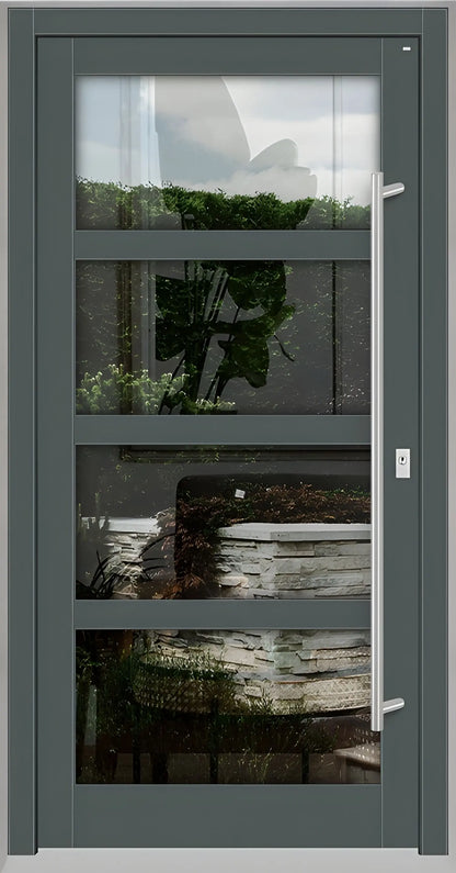 Haustür Holz mit Ganzglasfüllung und 3 waagerechten Unterteilungen in Basaltgrau Dreh Rechts