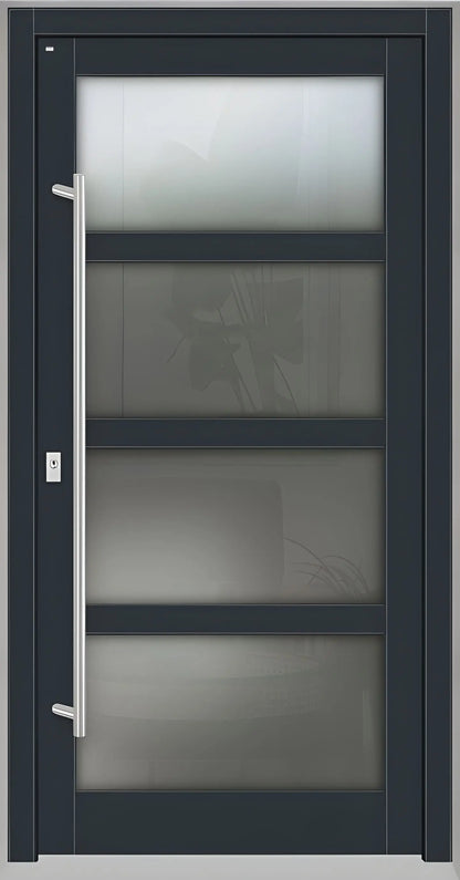 Haustür Holz mit Ganzglasfüllung und 3 waagerechten Unterteilungen in Anthrazitgrau Dreh Links