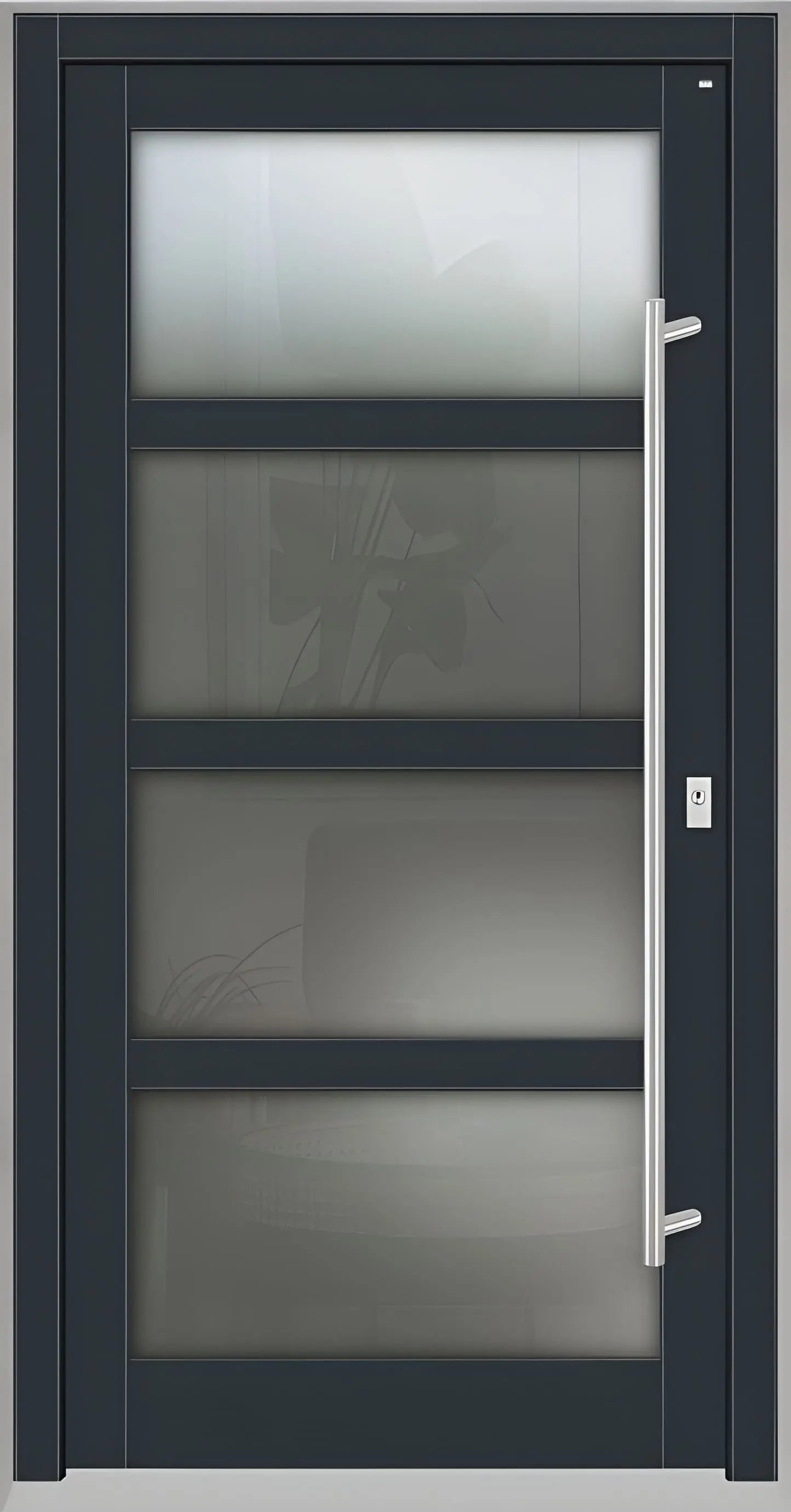 Haustür Holz mit Ganzglasfüllung und 3 waagerechten Unterteilungen in Anthrazitgrau Dreh Rechts