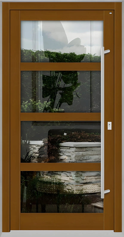 Haustür Holz mit Ganzglasfüllung und 3 waagerechten Unterteilungen in Eicheclassic Dreh Rechts