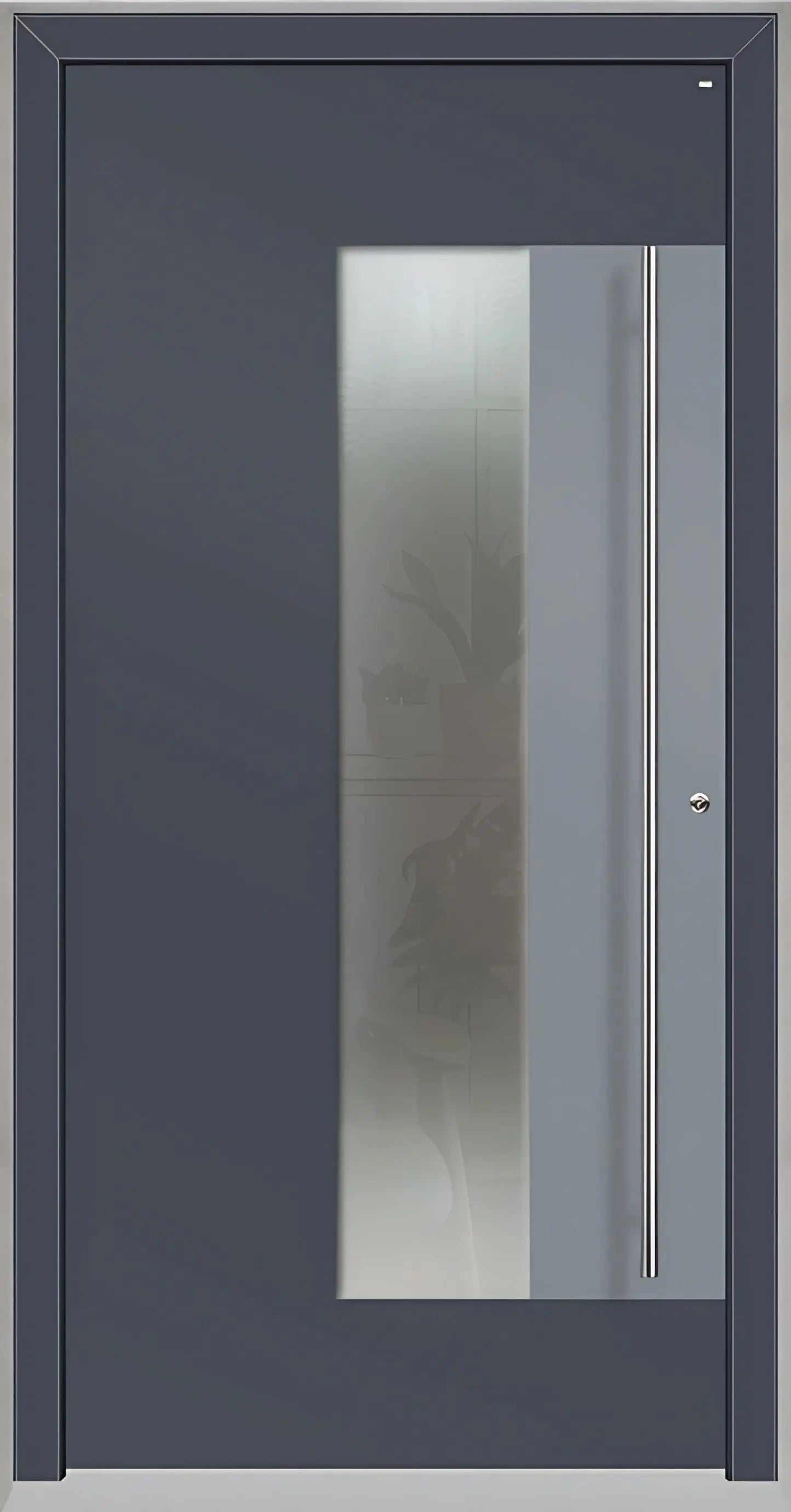 Holz Alu Haustür mit Lichtausschnitt und Applikation als Dreh Rechts in Farbton Schiefergrau