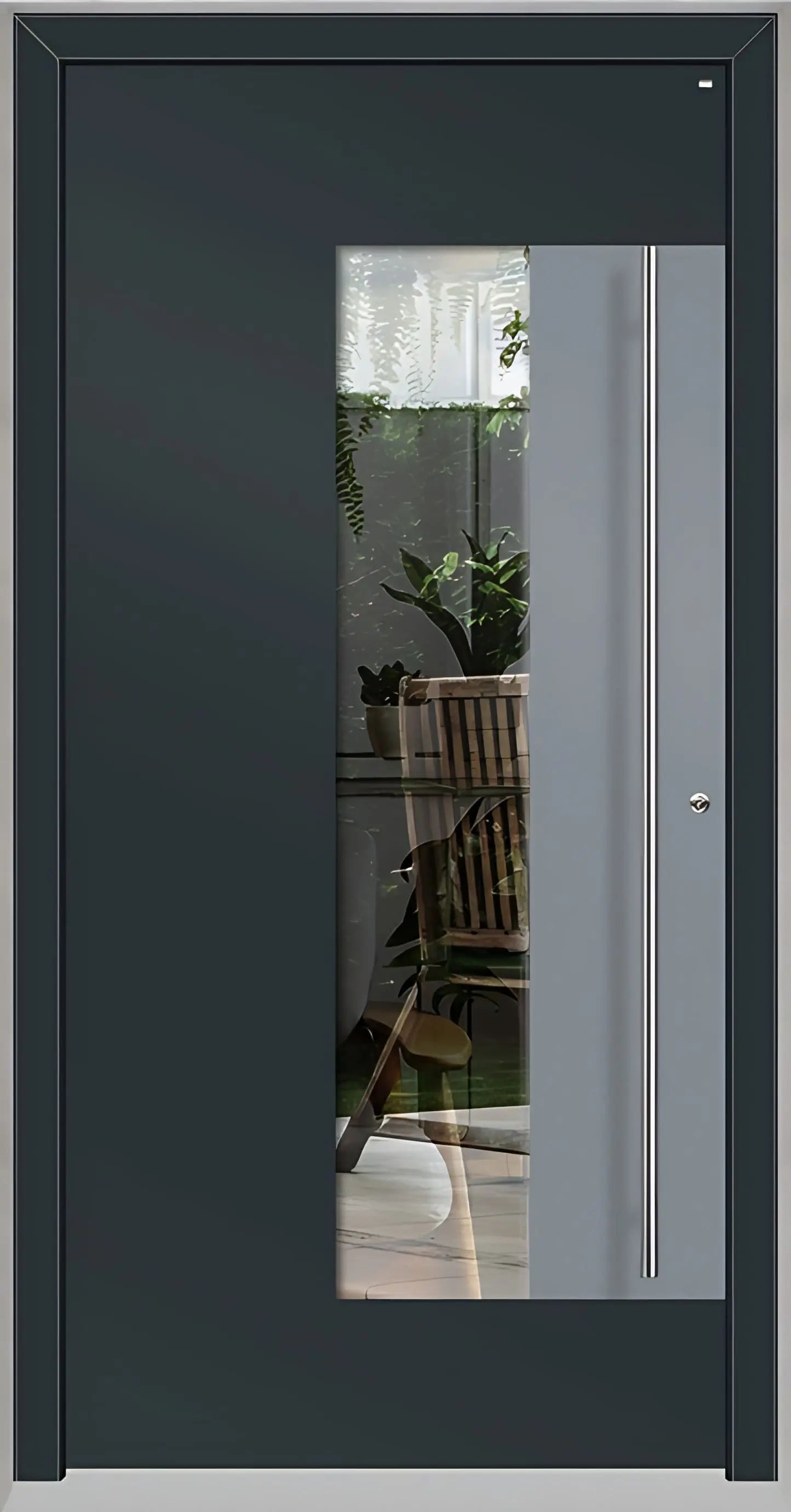 Holz Alu Haustür mit Lichtausschnitt und Applikation als Dreh Rechts in Farbton Anthrazitgrau