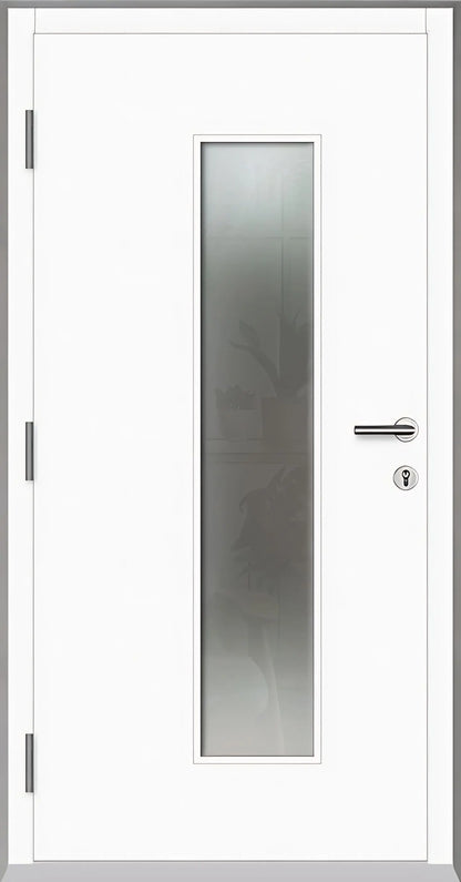 Holz Alu Haustür mit Lichtausschnitt Innenansicht als Dreh Links in Farbton Weiß