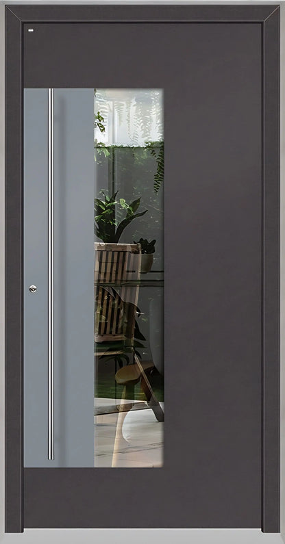 Holz Alu Haustür mit Lichtausschnitt und Applikation als Dreh Links in Farbton DB703