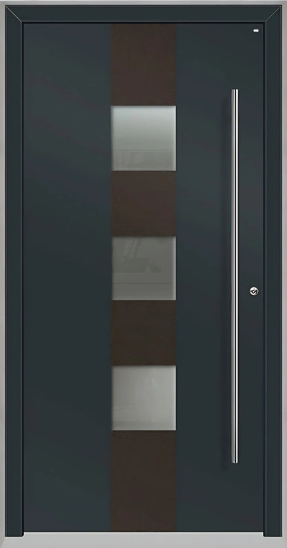 Außenansicht Holz Aluminium Haustüre Modell HA7 mit drei Lichtausschnitten in Anthrazitgrau Dreh Rechts