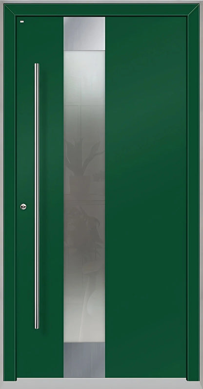 Holz Alu Haustür mit Lichtausschnitt in Moosgrün als Dreh Links