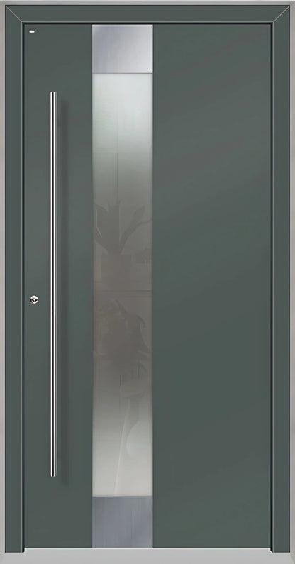 Holz Alu Haustür mit Lichtausschnitt in Basaltgrau als Dreh Links