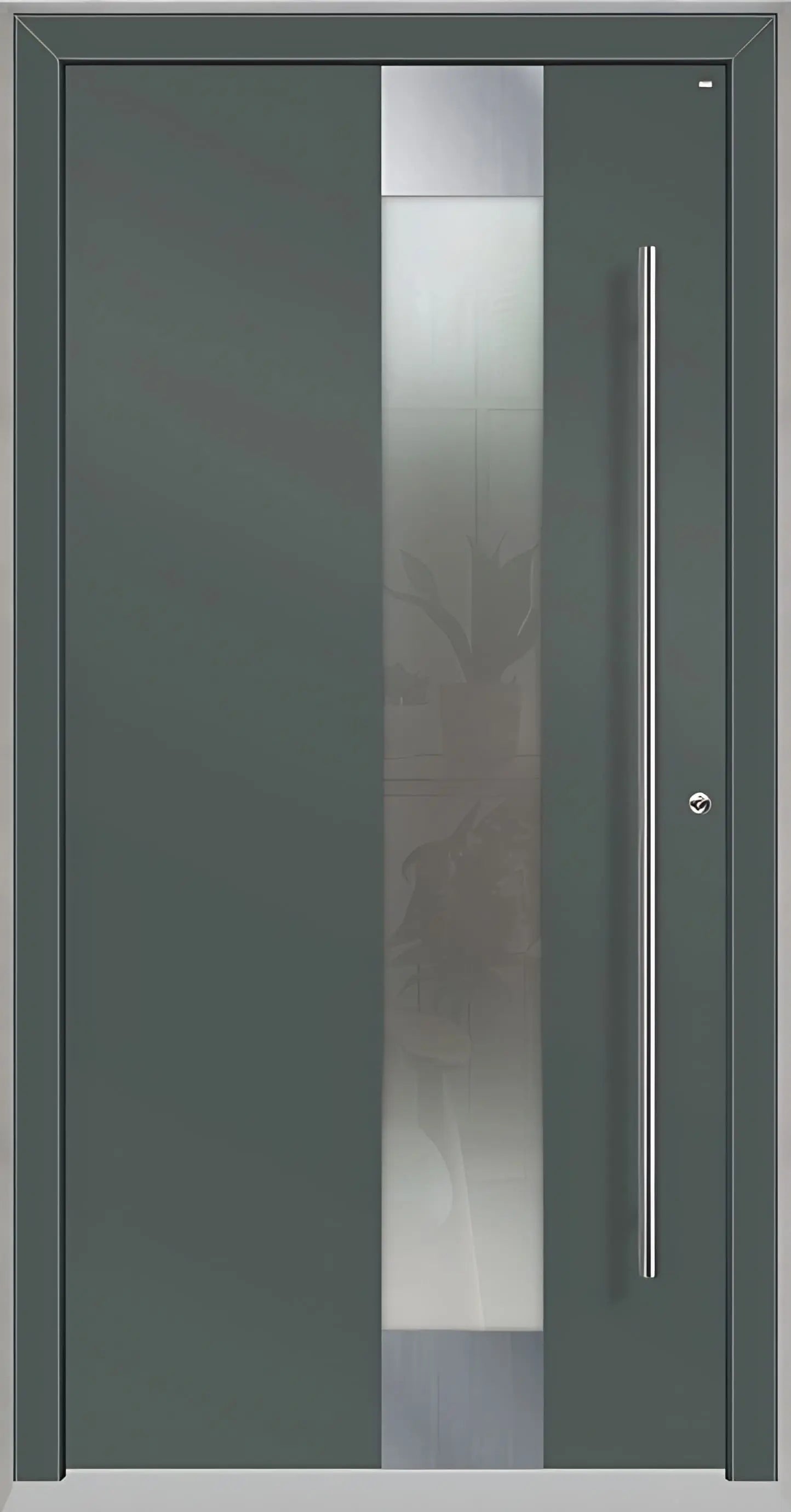 Holz Alu Haustür mit Lichtausschnitt in Basaltgrau als Dreh Rechts