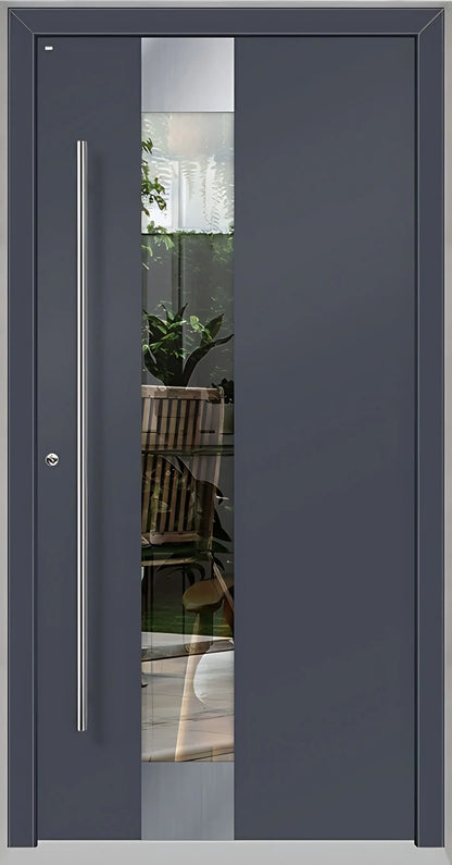 Holz Alu Haustür mit Lichtausschnitt in Schiefergrau als Dreh Links