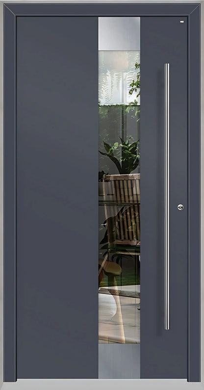 Holz Alu Haustür mit Lichtausschnitt in Schiefergrau als Dreh Rechts