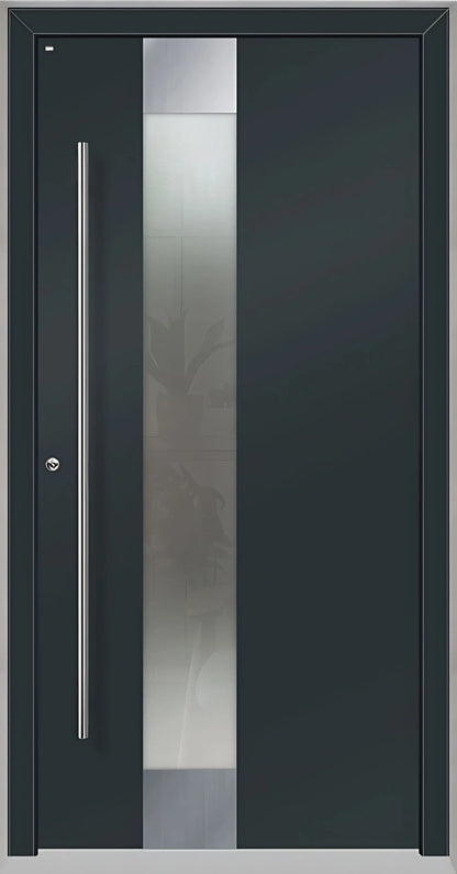 Holz Alu Haustür mit Lichtausschnitt in Anthrazitgrau als Dreh Links