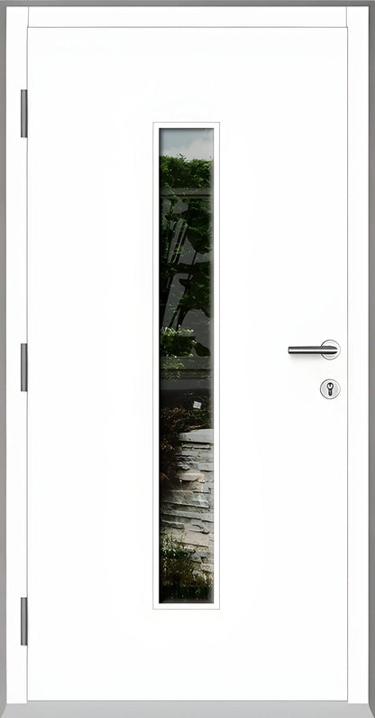 Innenansicht Holz Haustür Modell H4 mit mittigem Lichtausschnitt in Verkehrsweiß