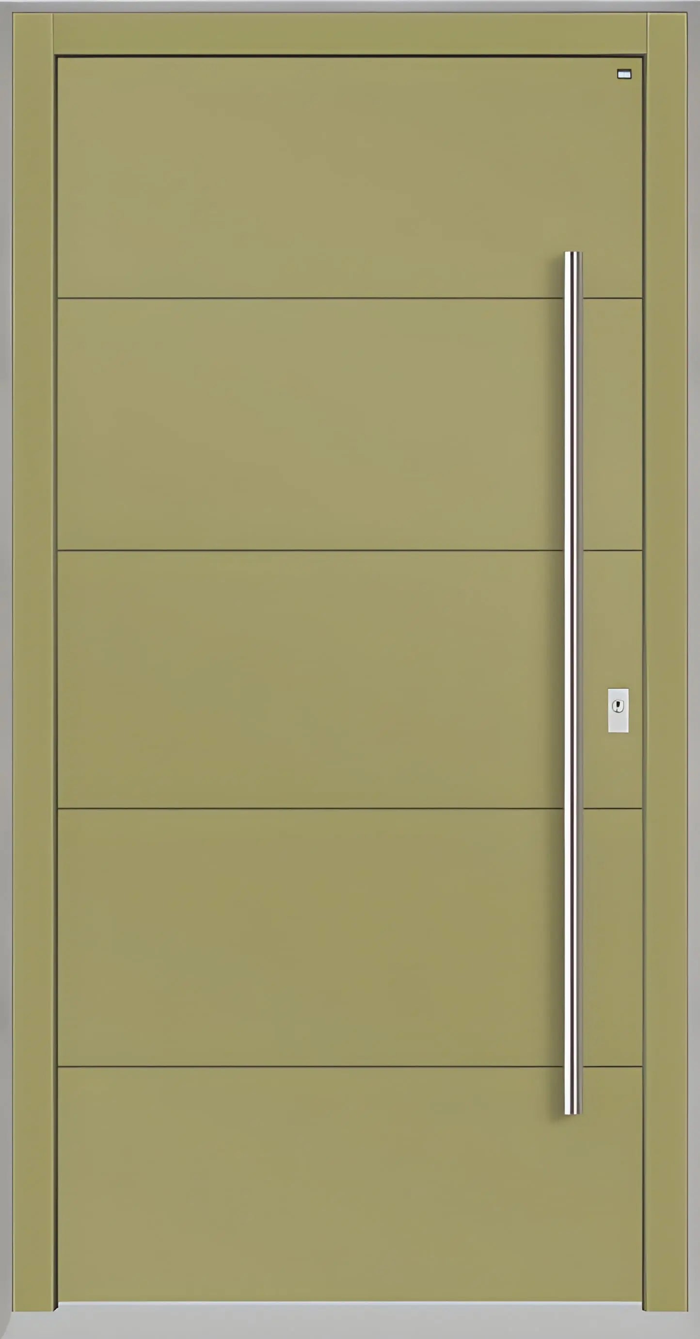 Holz Haustür geschlossene Füllung mit vier Nuten in Graubeige als Dreh Rechts