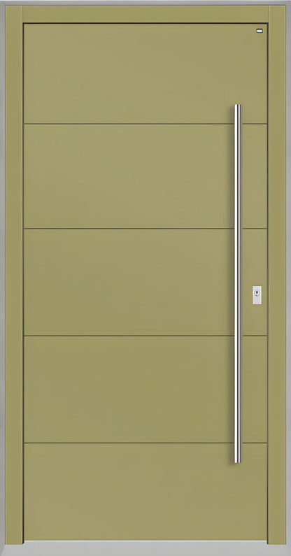 Holz Haustür geschlossene Füllung mit vier Nuten in Graubeige als Dreh Rechts