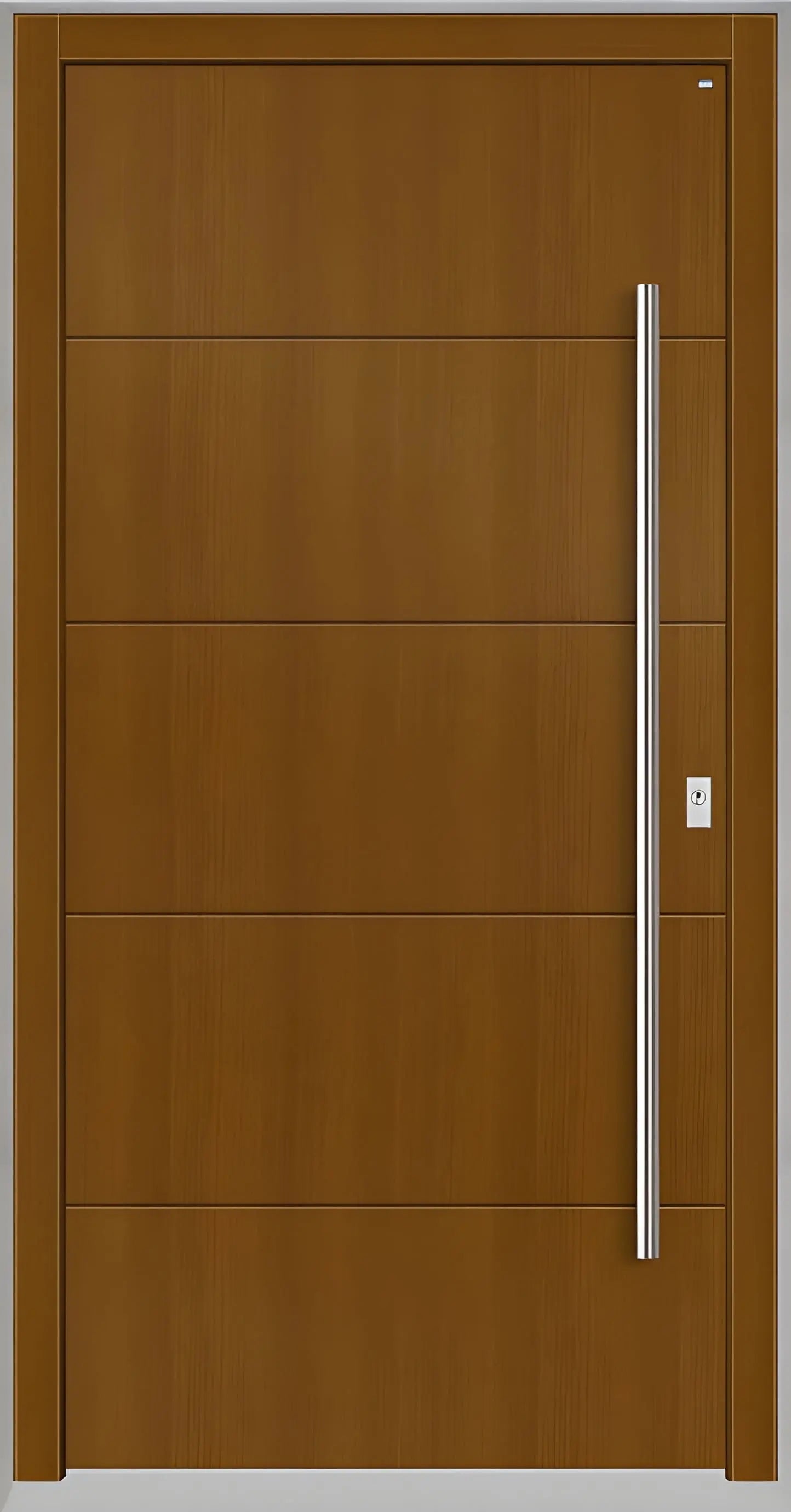 Holz Haustür geschlossene Füllung mit vier Nuten in Eicheclassic als Dreh Rechts