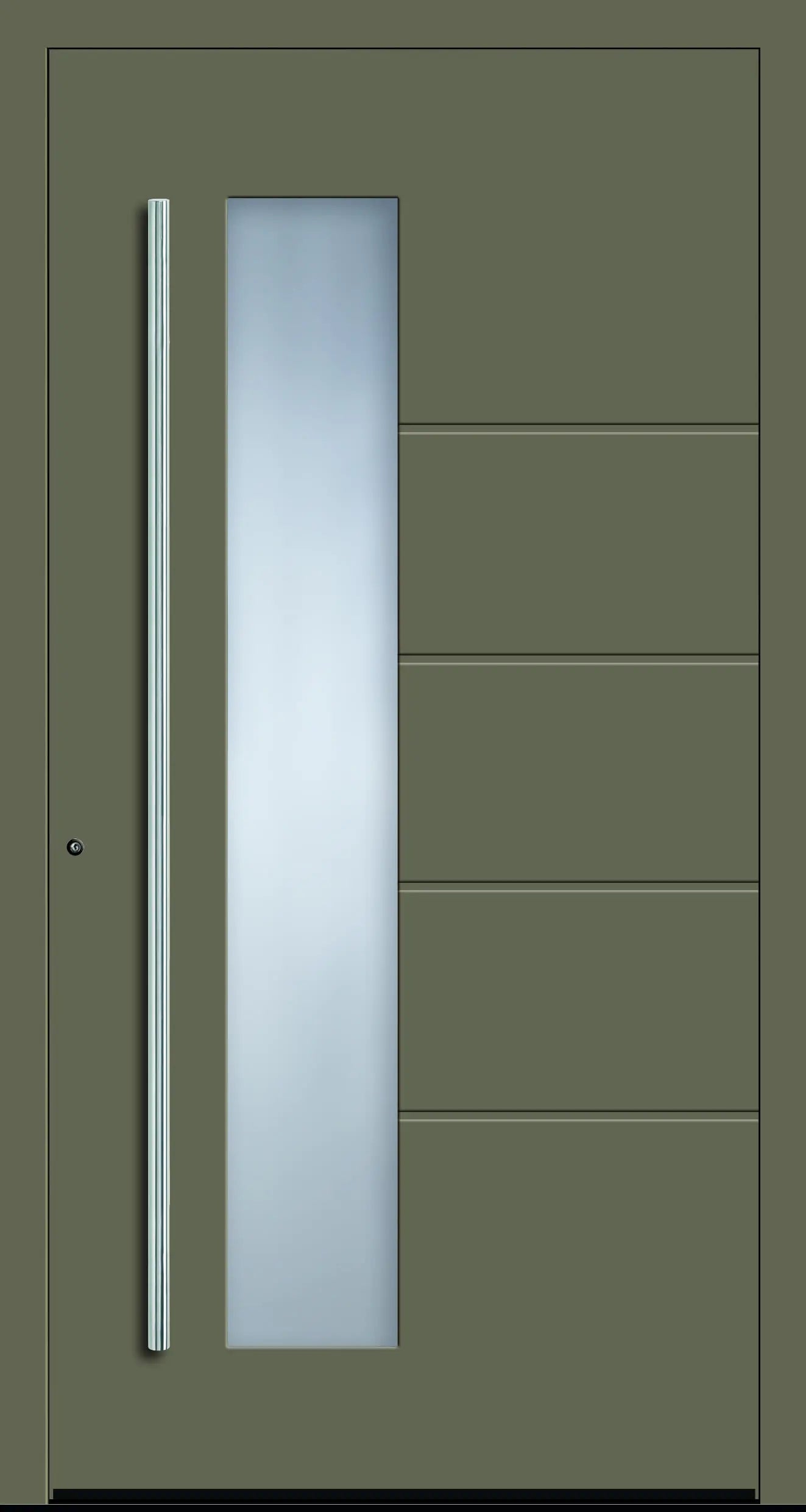 Haustüre aus Aluminium innen weiß und außen Olivgrau Modell A10 Dreh Links