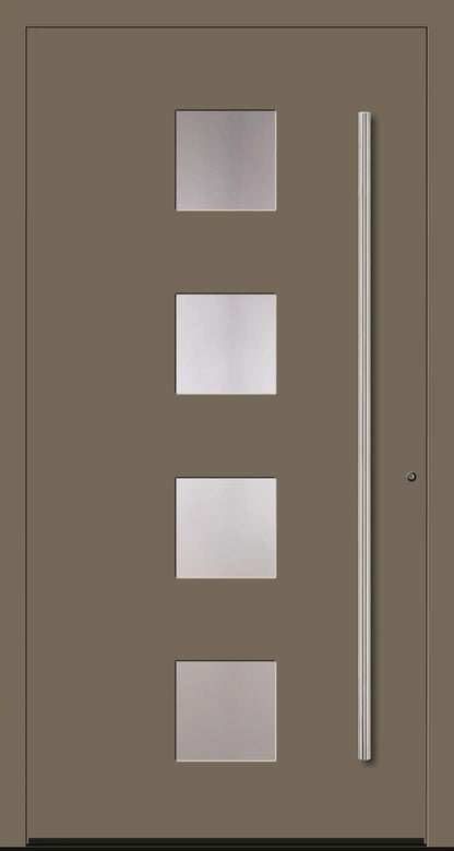 Schüco Haustür Aluminium Modell A3 in beige mit vier Lichtausschnitten Dreh Rechts