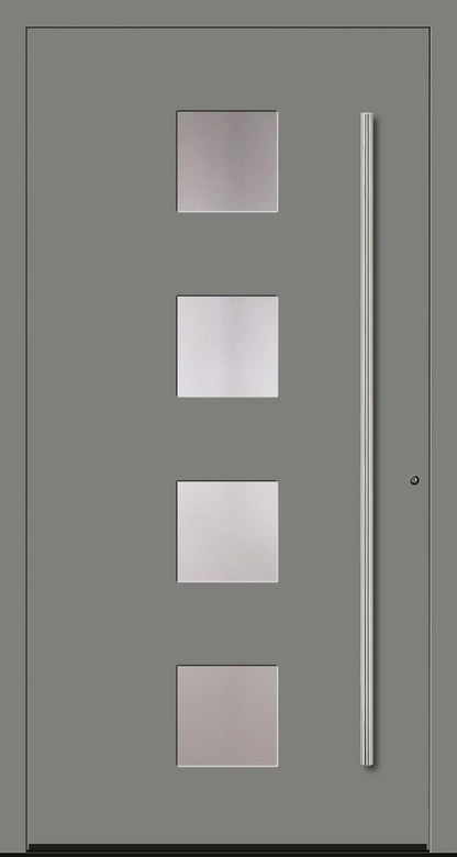 Schüco Haustür Aluminium Modell A3 in staubgrau mit vier Lichtausschnitten Dreh Rechts