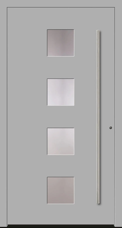Schüco Haustür Aluminium Modell A3 in weißaluminium mit vier Lichtausschnitten Dreh Rechts