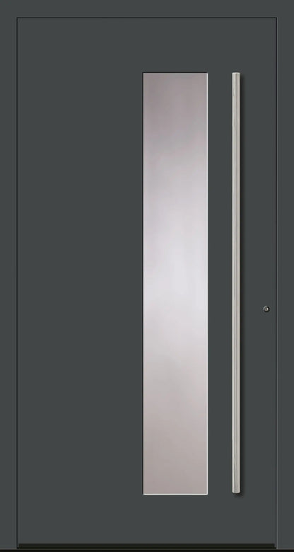 Aluminiumhaustür Schüco mit zum Griff versetzten Lichtausschnitt in Basaltgrau Dreh Rechts