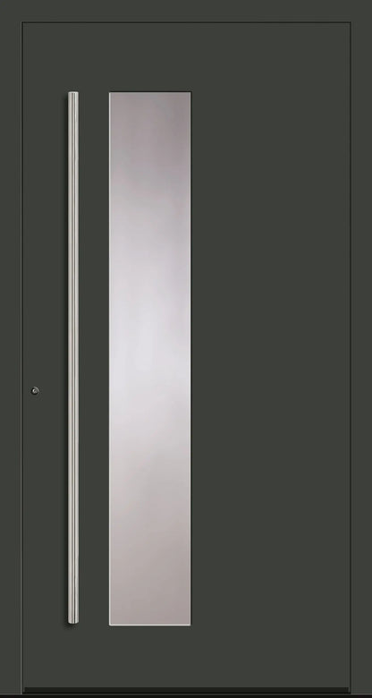 Aluminiumhaustür Schüco mit zum Griff versetzten Lichtausschnitt in Anthrazitgrau Dreh Links