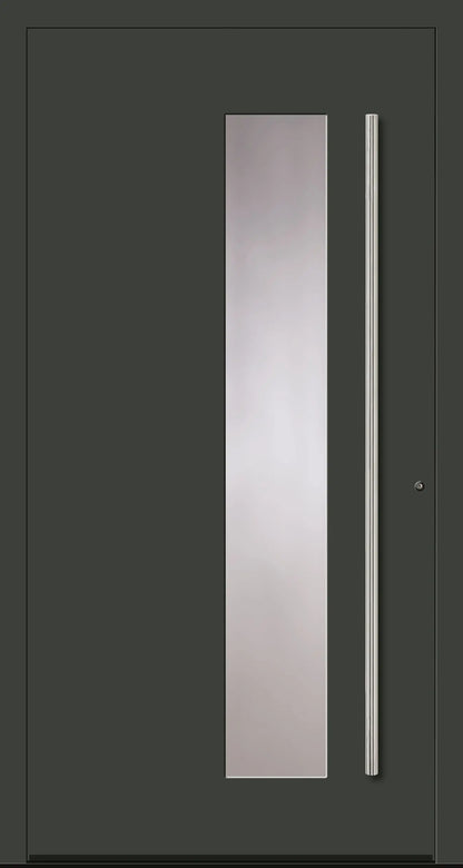 Aluminiumhaustür Schüco mit zum Griff versetzten Lichtausschnitt in Anthrazitgrau Dreh Rechts