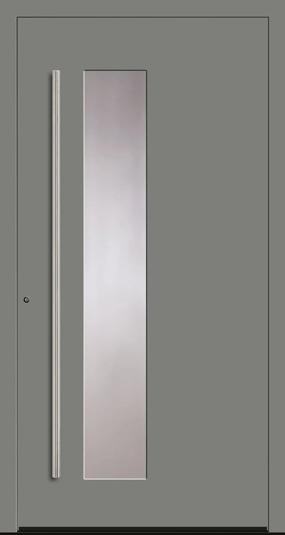 Aluminiumhaustür Schüco mit zum Griff versetzten Lichtausschnitt in Staubgrau Dreh Links