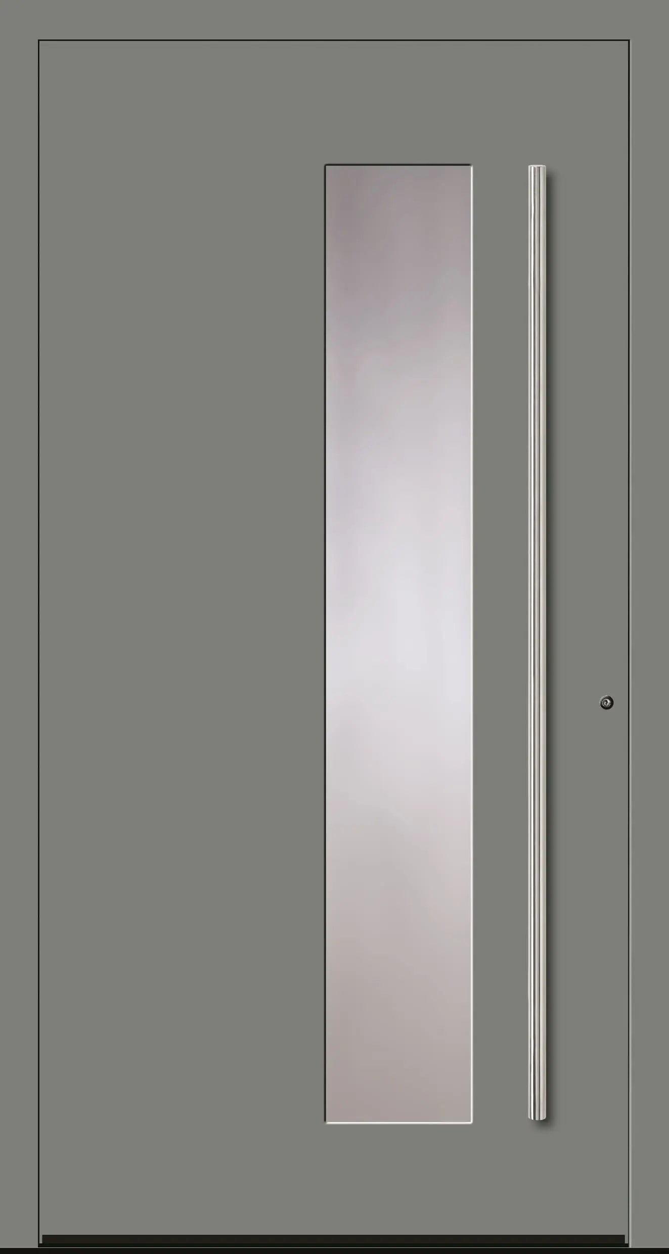 Aluminiumhaustür Schüco mit zum Griff versetzten Lichtausschnitt in Staubgrau Dreh Rechts