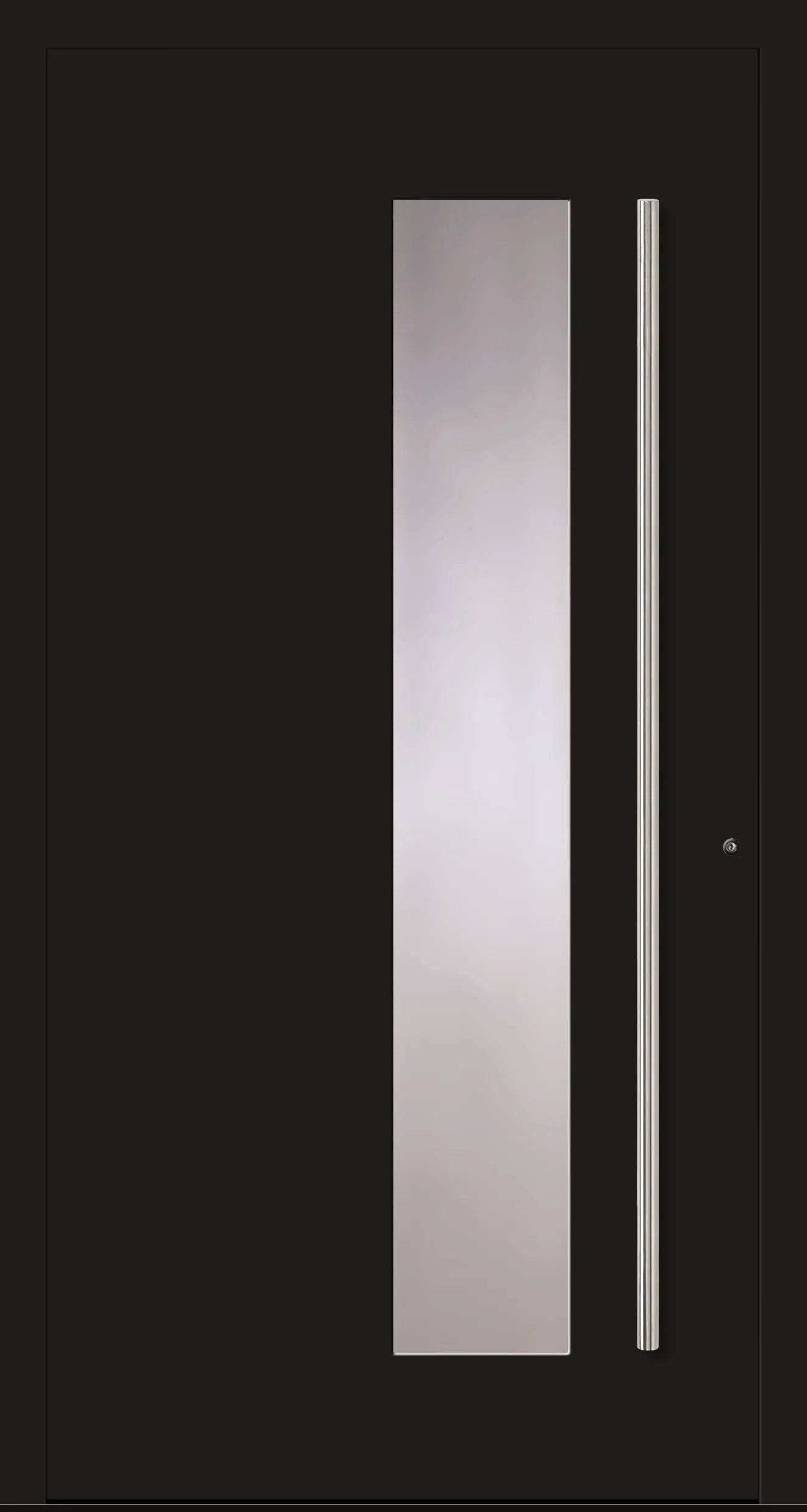 Aluminiumhaustür Schüco mit zum Griff versetzten Lichtausschnitt in Tiefschwarz Dreh Rechts