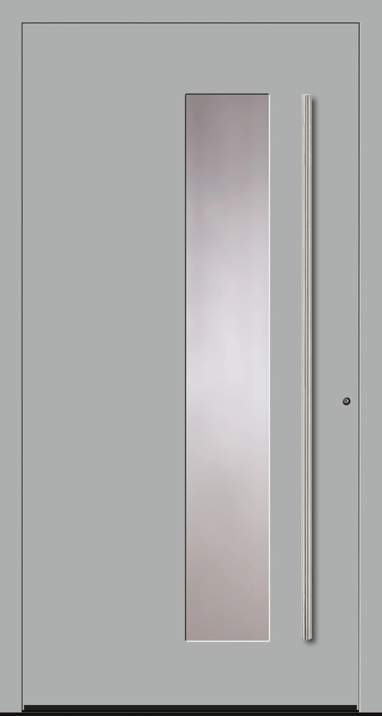 Aluminiumhaustür Schüco mit zum Griff versetzten Lichtausschnitt in Weißaluminium Dreh Rechts