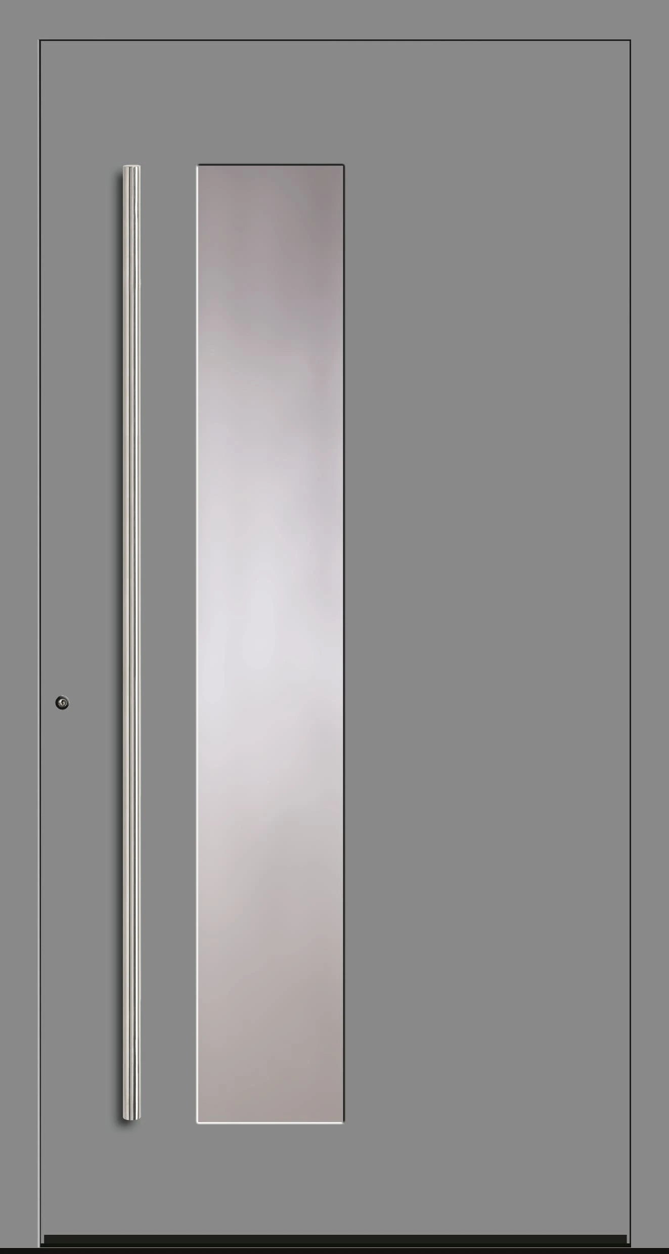 Aluminiumhaustür Schüco mit zum Griff versetzten Lichtausschnitt in Graualuminium Dreh Links