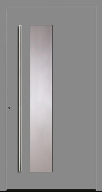 Aluminiumhaustür Schüco mit zum Griff versetzten Lichtausschnitt in Graualuminium Dreh Links