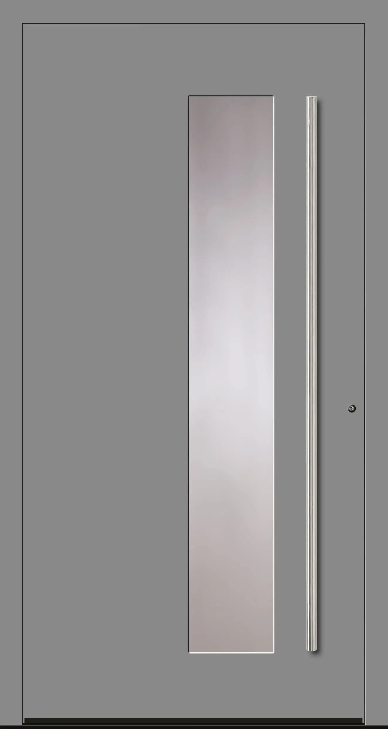 Aluminiumhaustür Schüco mit zum Griff versetzten Lichtausschnitt in Graualuminium Dreh Rechts