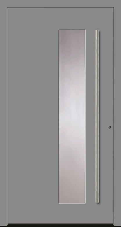 Aluminiumhaustür Schüco mit zum Griff versetzten Lichtausschnitt in Graualuminium Dreh Rechts