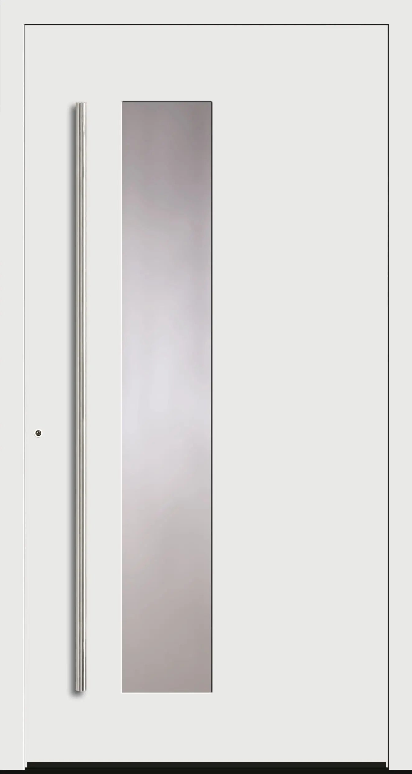 Aluminiumhaustür Schüco mit zum Griff versetzten Lichtausschnitt in Verkehrsweiß Dreh Links