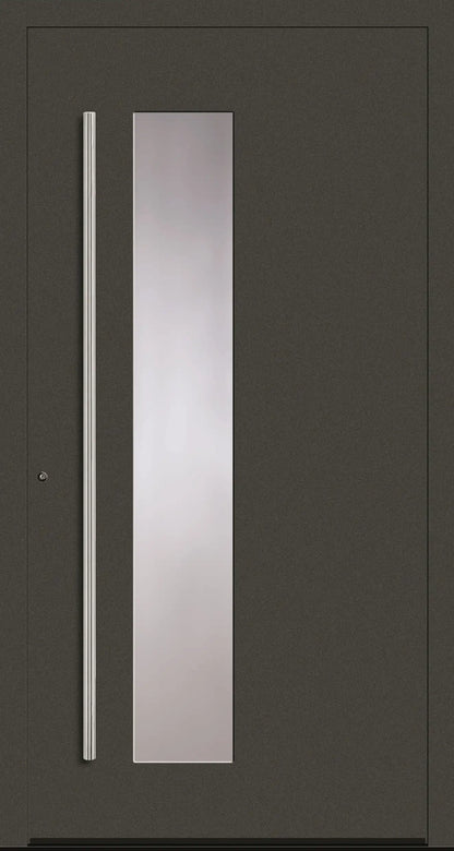 Aluminiumhaustür Schüco mit zum Griff versetzten Lichtausschnitt in DB703 Dreh Links