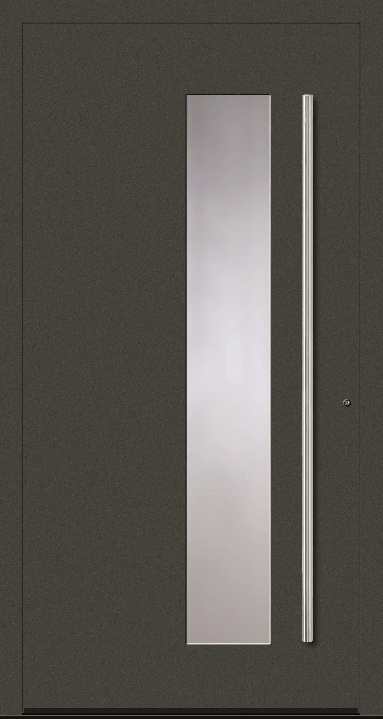 Aluminiumhaustür Schüco mit zum Griff versetzten Lichtausschnitt in DB703 Dreh Rechts