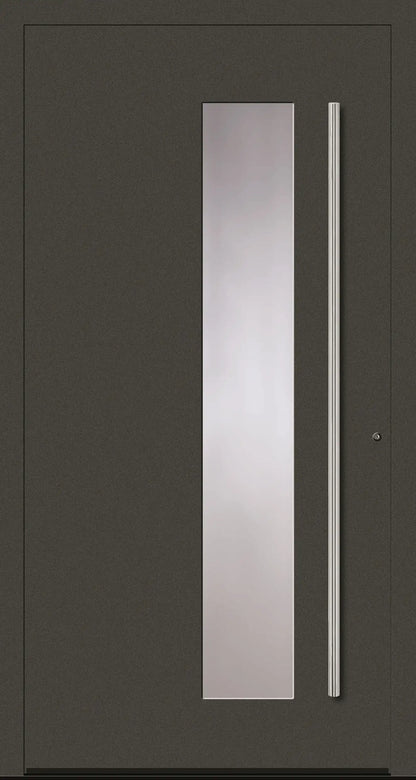Aluminiumhaustür Schüco mit zum Griff versetzten Lichtausschnitt in DB703 Dreh Rechts