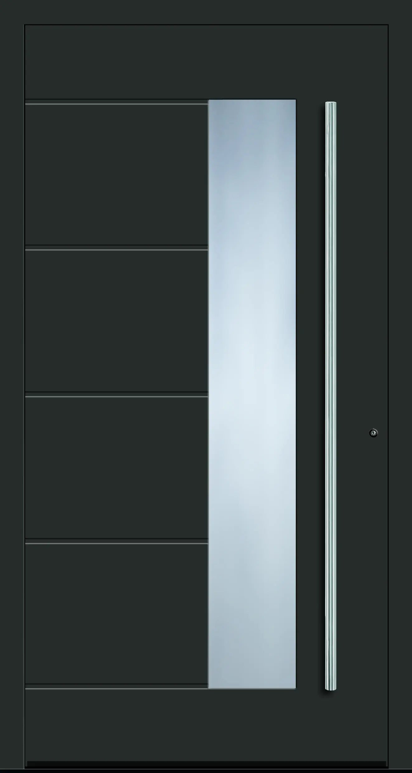 Aluminium Haustür mit seitlich versetzen Glas und fünf eingelassenen Nuten in DB703 Dreh Rechts