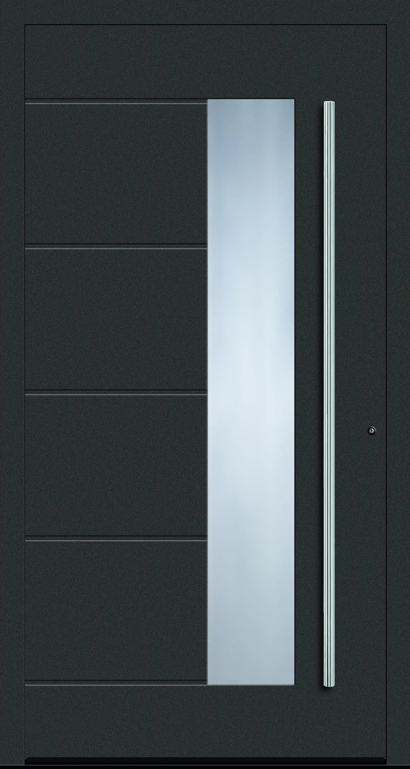 Aluminium Haustür mit seitlich versetzen Glas und fünf eingelassenen Nuten in DB703 Dreh Rechts
