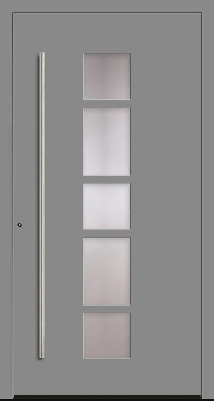Schüco Haustür mit mittigem Lichtausschnitt unterteilt in Farbton Graualuminium Dreh Links